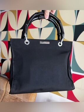 GUCCI Bamboo Hand Bag Nylon Black Auth